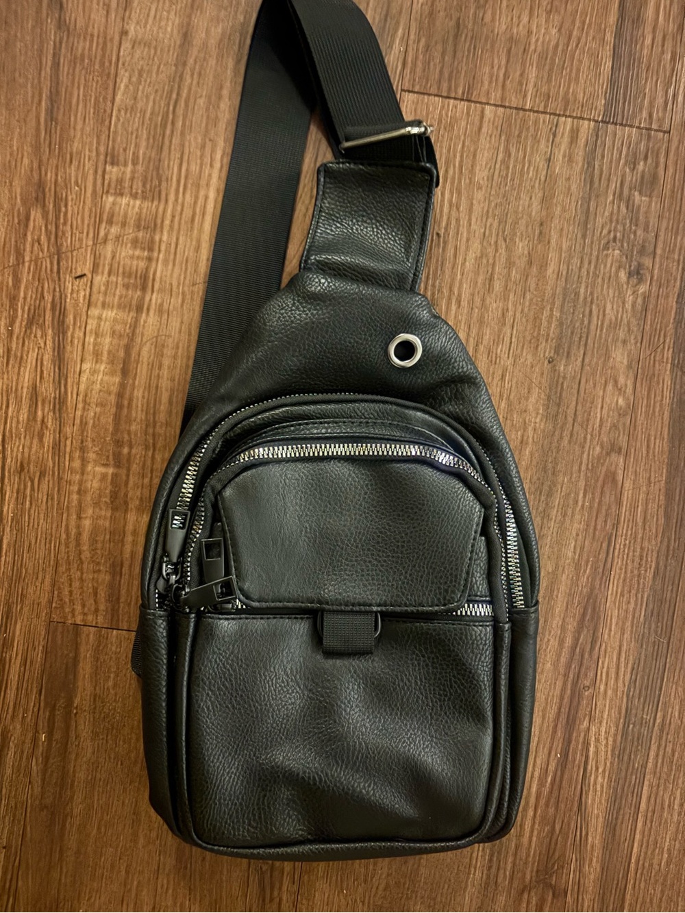 Black Pleather Sling Bag Unisex - Minimalist Crossbody
